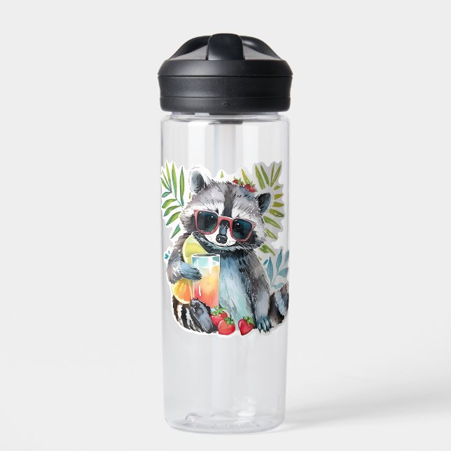 Summer raccoon in sunglasses beach chillout water bottle (Front)