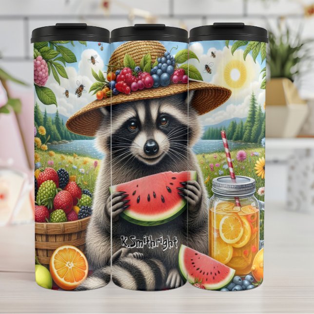 Summer Raccoon with Watermelon Thermal Tumbler (Creator Uploaded)