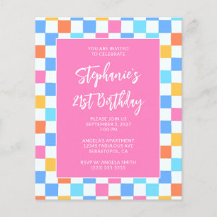 Summer Rainbow Check Bold 21st Birthday Flyer