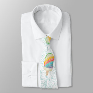 Summer Rainbow Popsicle and Teal Swirls Neck Tie