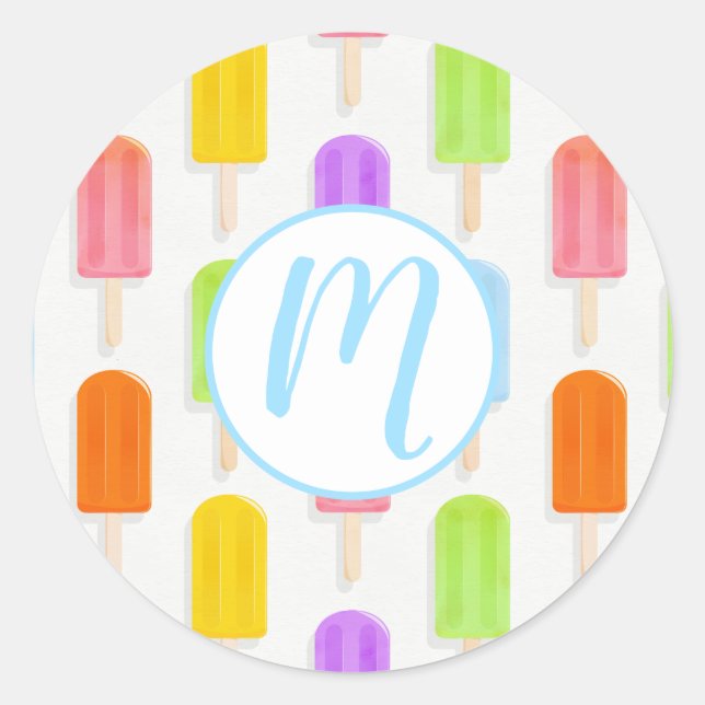 Summer Rainbow Popsicles Pattern Classic Round Sticker (Front)