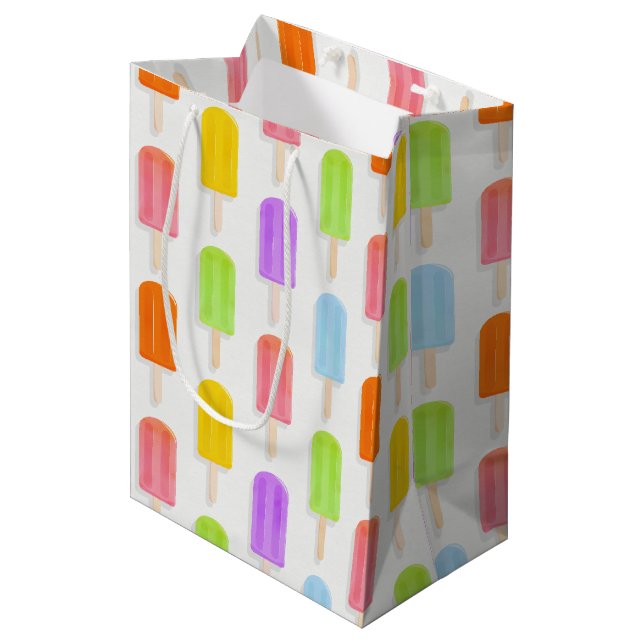 Summer Rainbow Popsicles Pattern Medium Gift Bag (Front Angled)