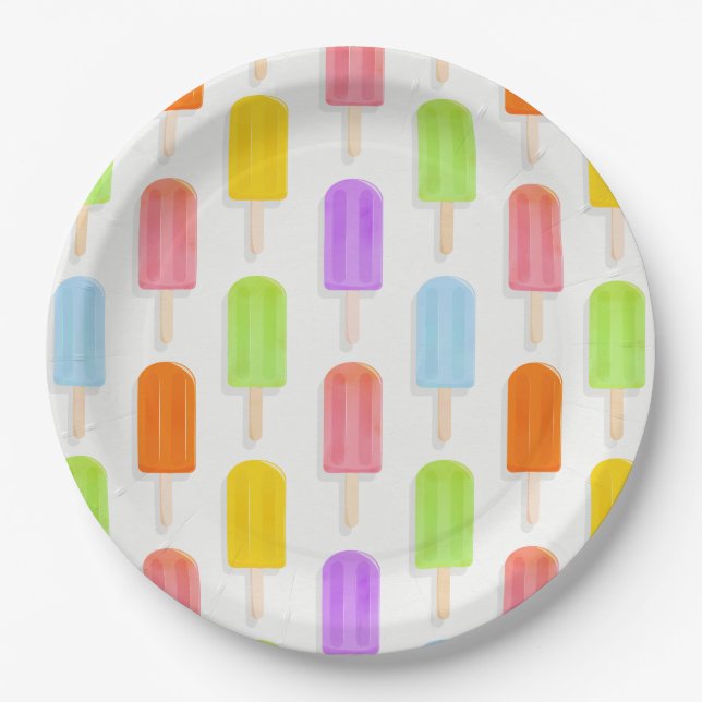 Summer Rainbow Popsicles Pattern Paper Plates (Front)