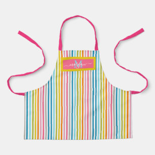 Summer Rainbow Stripes Monogram Script Apron