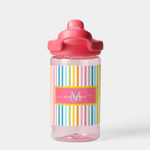 Summer Rainbow Stripes Monogram Script Water Bottle