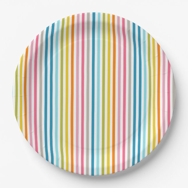 Summer Rainbow Stripes Paper Plates (Front)