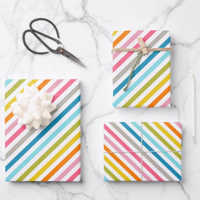 Summer Rainbow Stripes Wrapping Paper Sheets (Front)