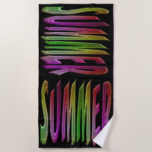 Summer Rainbow Typography Colorful Text Beach Towel