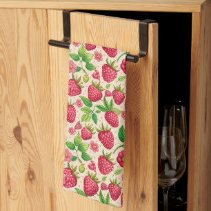 Summer Raspberry Garden Botanical Fruit Pattern Kitchen Towel