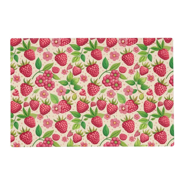 Summer Raspberry Garden Botanical Fruit Pattern Placemat (Front)