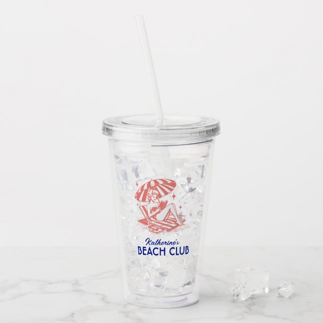 Summer Reading Blue Beach Club Party Acrylic Tumbler (Front Ice)