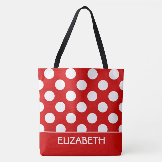 Summer Red and White Polka Dot Personalized Tote Bag (Front)
