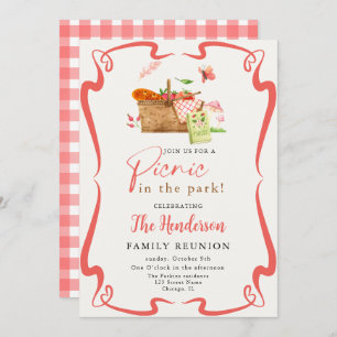 Summer red Fun Picnic in the park family reunion  Invitation