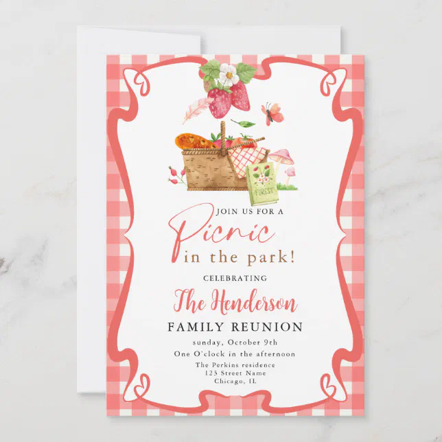 Rec Invitation Summer red Fun Picnic in the park family reunion Invitation | Zazzle