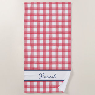Summer Red Gingham, Checkered July 4th Beach Towel