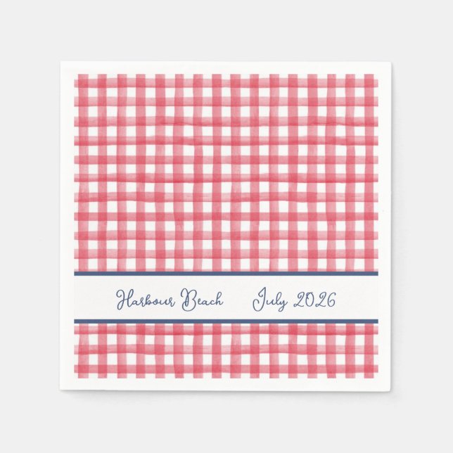 Summer Red Gingham, Checkered July 4th Napkins (Front)