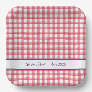 Summer Red Gingham, Checkered July 4th Paper Plates