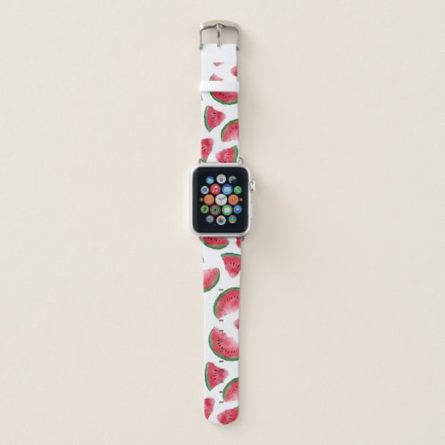 Summer Red Green Watermelon Watercolor Pattern Apple Watch Band