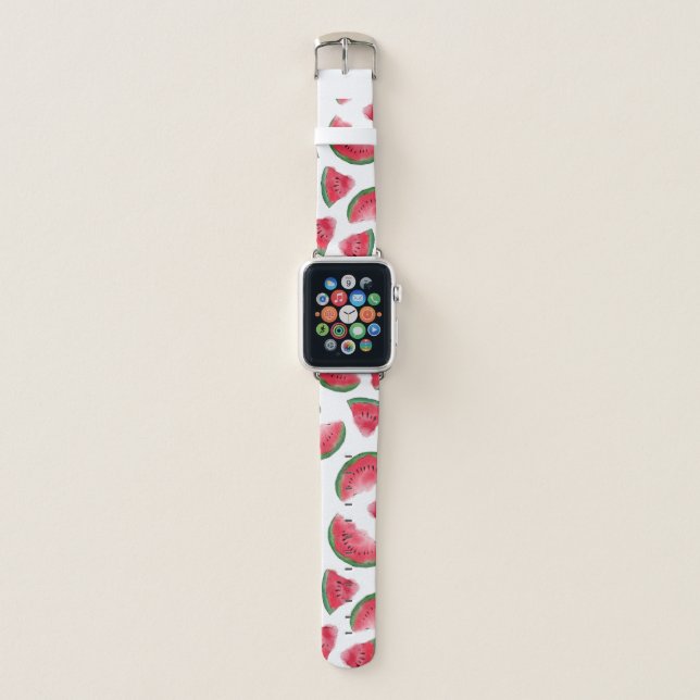 Summer Red Green Watermelon Watercolor Pattern Apple Watch Band (Front)