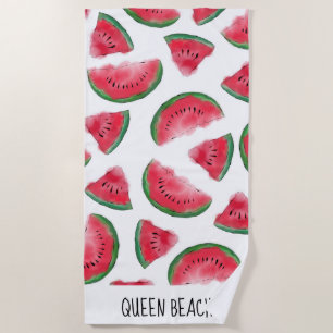 Summer Red Green Watermelon Watercolor Pattern Beach Towel