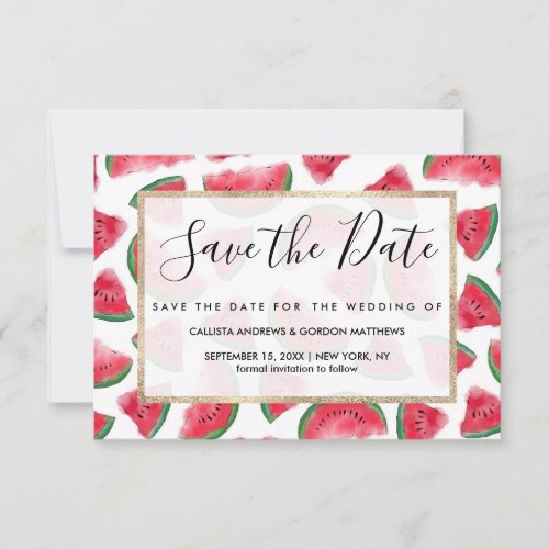 Summer Red Green Watermelon Watercolor Pattern Save The Date