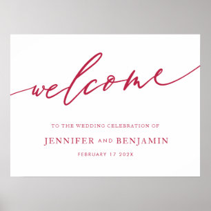 summer red magenta Calligraphy Wedding welcome Poster