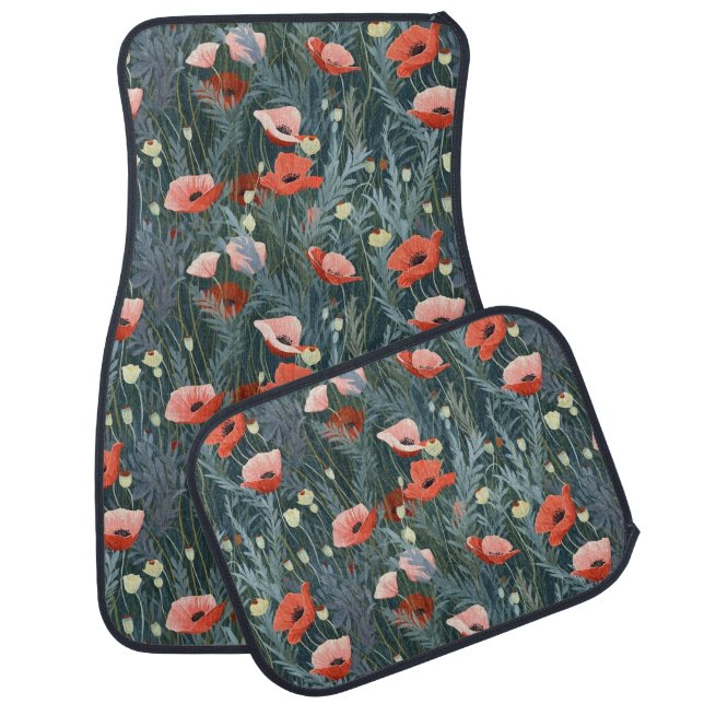 Summer Red Poppy Meadow Car Floor Mat (Set)
