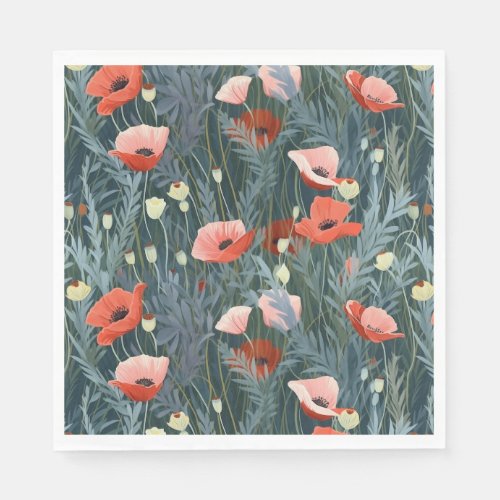 Summer Red Poppy Meadow Napkins