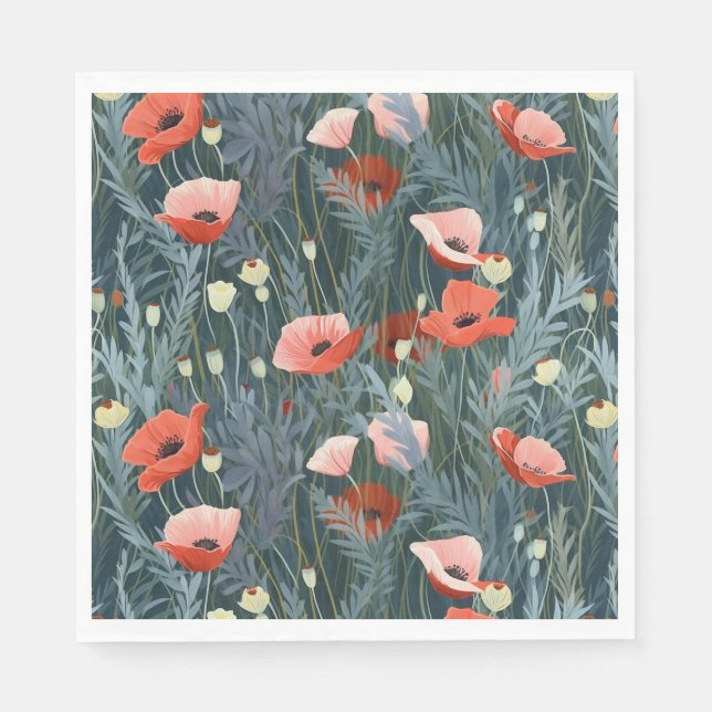 Summer Red Poppy Meadow Napkins (Front)