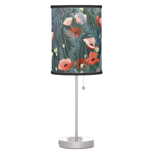 Summer Red Poppy Meadow Table Lamp
