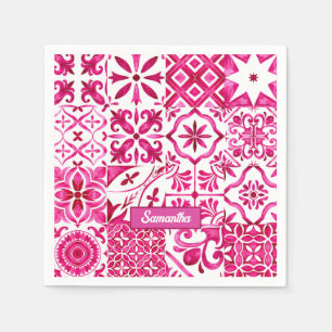 Summer Red Sicilian Majolica Tile Pattern Napkins