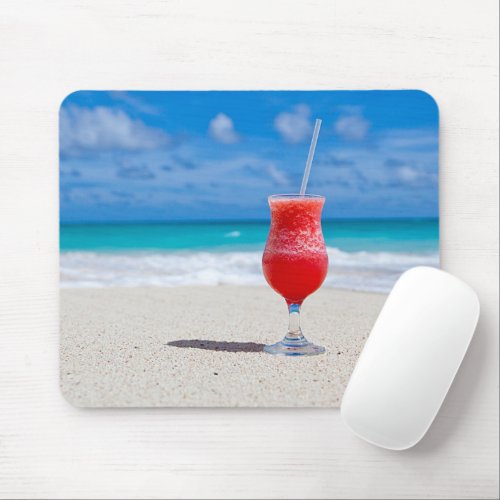 Summer Red Strawberry Margarita On Tropical Beach Mouse Pad