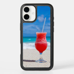 Summer Red Strawberry Margarita On Tropical Beach iPhone 16 Plus Case