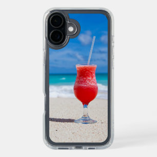 Summer Red Strawberry Margarita On Tropical Beach iPhone 16 Plus Case