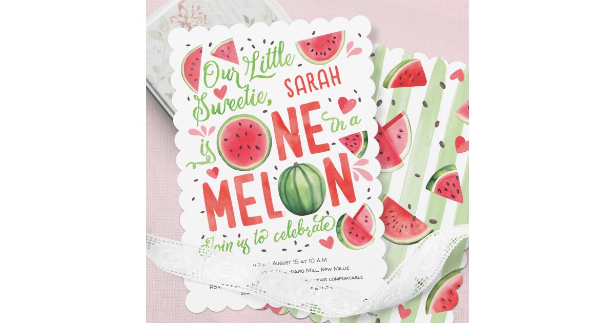 Summer red Watermelon, One in a melon 1st Birthday Invitation | Zazzle