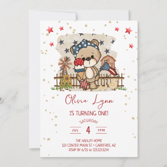 Summer Red White Blue Americana Birthday Invitation (Front)