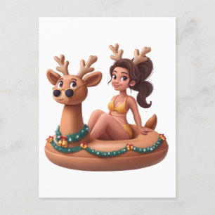Summer Reindeer Holiday Fun Pool Party Design Postcard