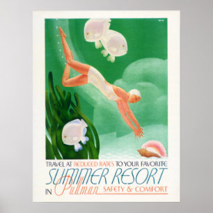 SUMMER RESORT Sea Holiday Woman Diving Travel Poster