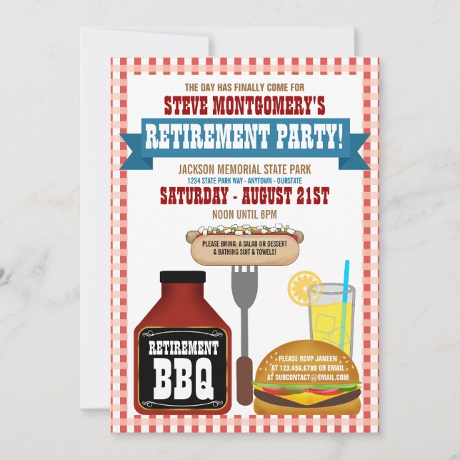Summer Retirement Barbeque Party Invitations (Front)