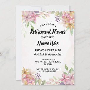 Summer Retirement Party Watercolor Flowers Pink Invitation