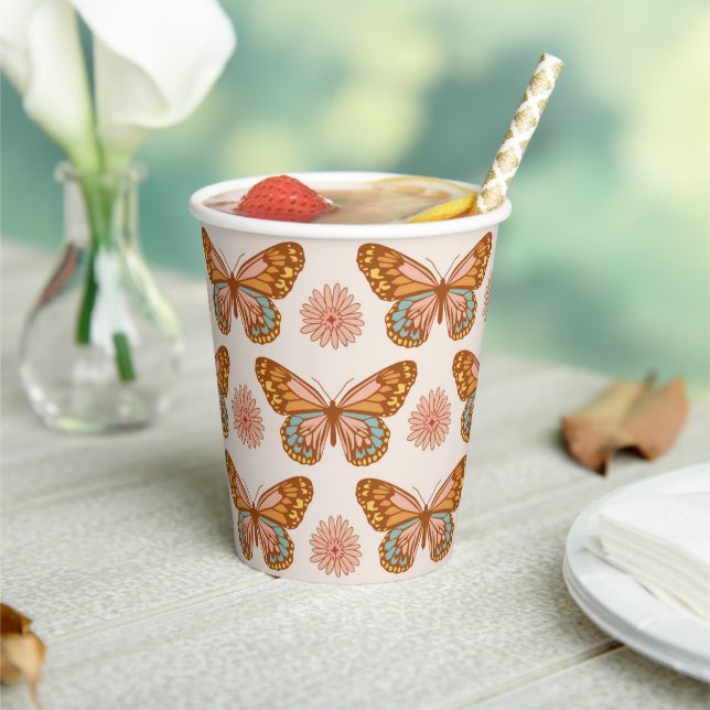 Summer Retro Butterfly Pattern Paper Cups (Insitu)