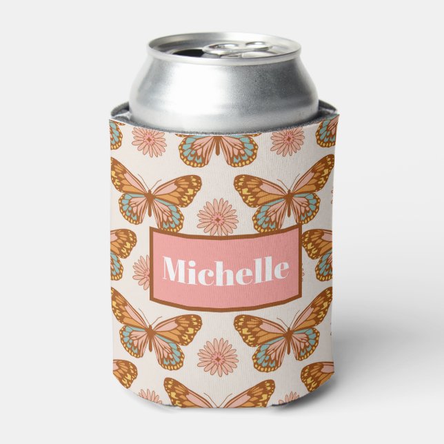 Summer Retro Butterfly Print Can Cooler (Can Front)