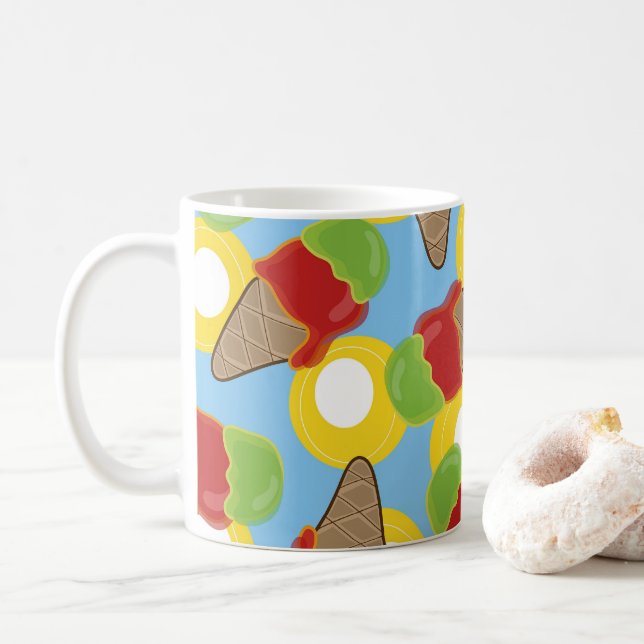 Summer Retro Cherry & Lime Ice Cream Cones Pattern Coffee Mug (With Donut)