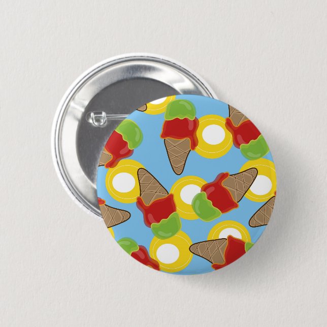 Summer Retro Cherry & Lime Ice Cream Cones Pattern Pinback Button (Front & Back)
