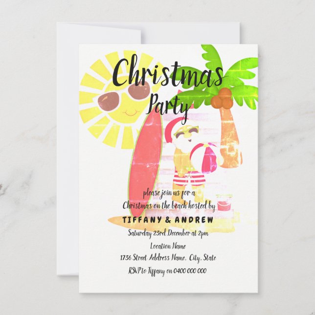 Summer Retro Christmas Party Santa Claus Invite (Front)