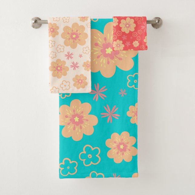 Summer Retro Floral Pattern Bath Towel Set (Insitu)