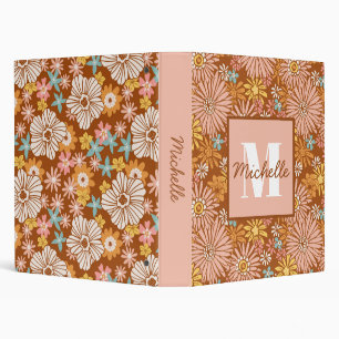 Summer Retro Flower Monogram 3 Ring Binder