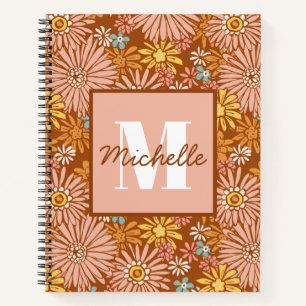 Summer Retro Flower   Monogram Notebook