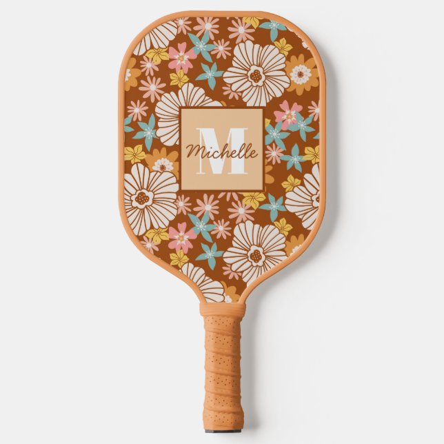Summer Retro Flower | Monogram Pickleball Paddle (Front)