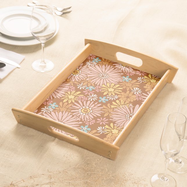 Summer Retro Flower Print Serving Tray (Front)
